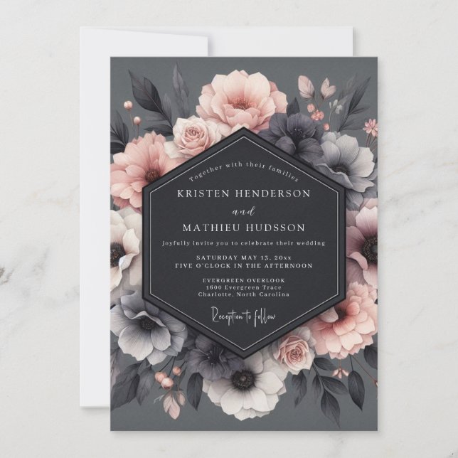 Invitation Tableau de mariage au blush de charbon (Devant)