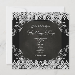 Invitation Tableau de mariage noir laqué vintage argent 2