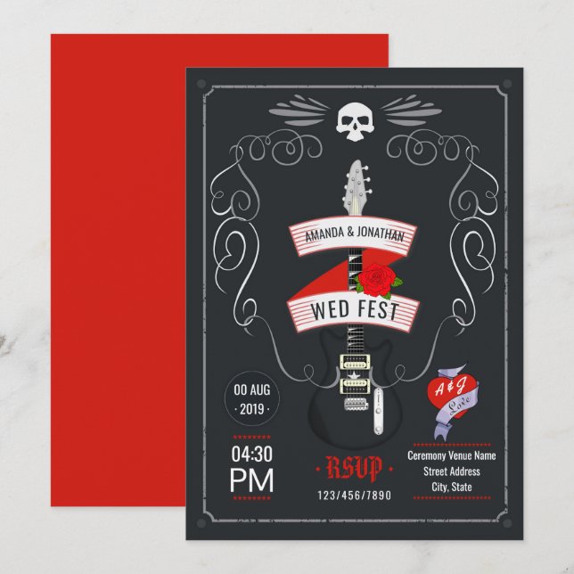 Invitation Tableau de mariage Rock and Roll (Devant / Derrière)