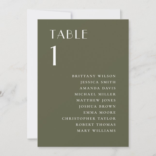 Invitation Tableau de placement de mariage extérieur vert oli (Devant)