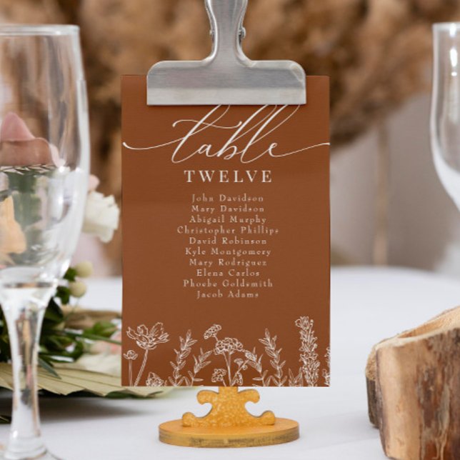Invitation Tableau de placement de mariage orange brûlé de fl (Créateur téléchargé)
