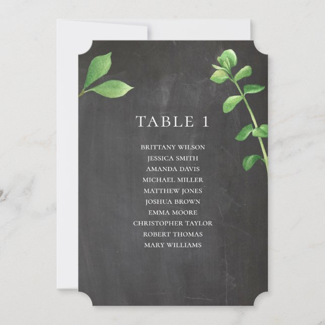 Invitation Tableau de placement de mariage sur tableau noir.  (Devant)