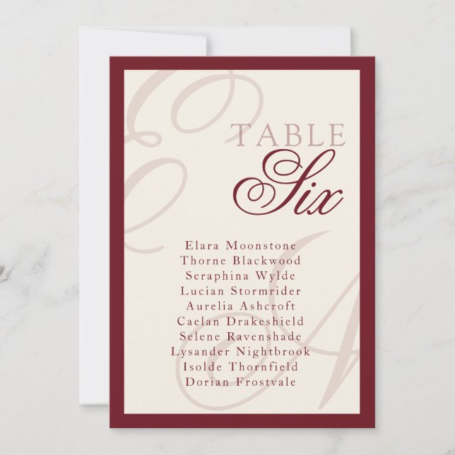 Invitation Tableau de placement de table élégant monogramme r (Devant)
