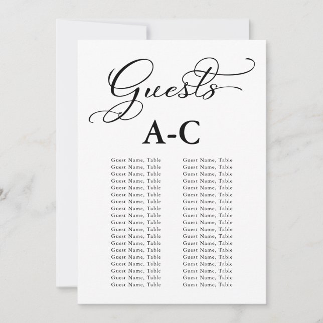 Invitation Tableau de placement des invités de mariage alphab (Devant)