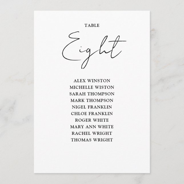 Invitation Tableau De Sièges Chic Noir Et Blanc Numéro De Tab (Devant)