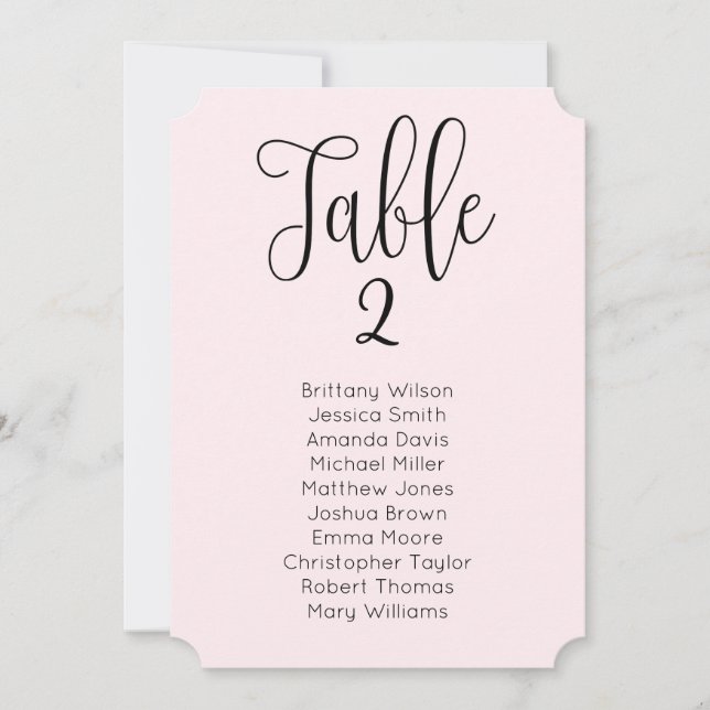 Invitation Tableau de sièges mariage rose. Calligraphie moder (Devant)