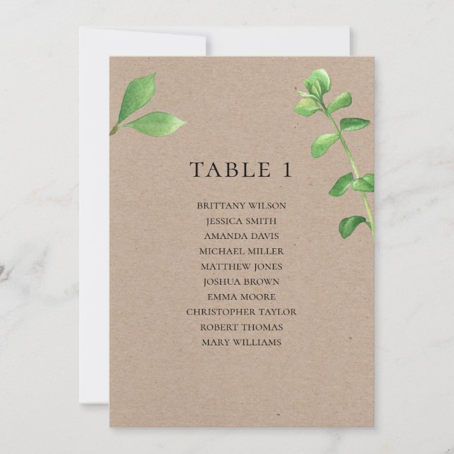 Invitation Tableau de sièges mariage rustique. Pays botanique (Devant)