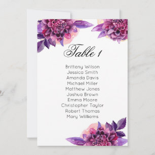 Invitation Tableau de sièges mariage violet. Plan de table fl