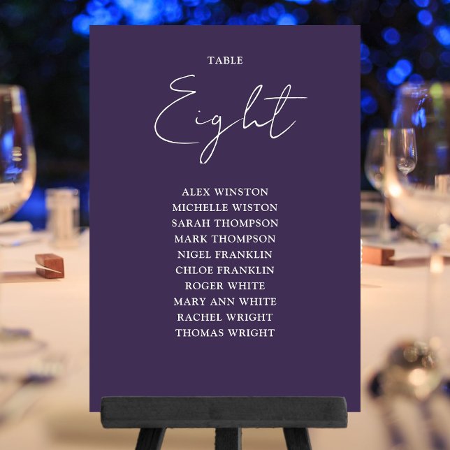 Invitation Tableau de sièges moderne violet élégant Numéro de (Purple Elegant Modern Seating Chart Table Number)
