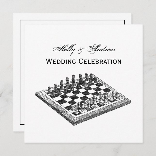 Invitation Tableau d'échecs et pièces d'échecs Art Vintage (Devant / Derrière)