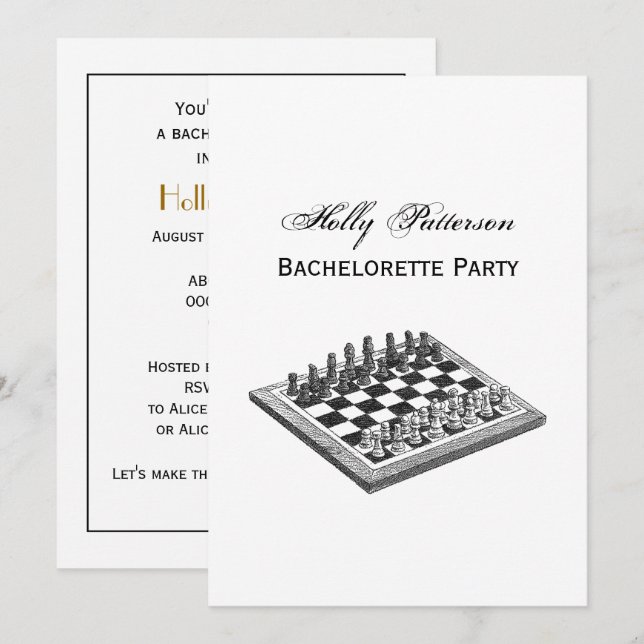 Invitation Tableau d'échecs et pièces d'échecs Art Vintage (Devant / Derrière)