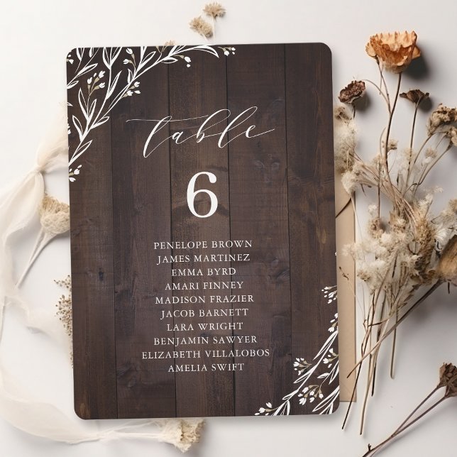 Invitation Tableau des places du tableau de table fleuri Rust (Rustic Wood Boho floral table number seating chart)