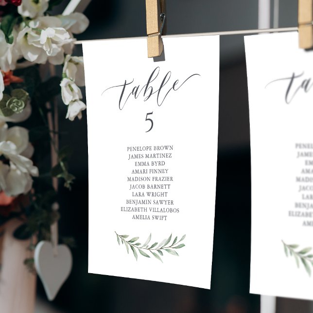Invitation Tableau des places du tableau des scripts de verdu (Rustic greenery script table number seating chart)