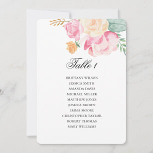 Invitation Tableau des places rose et pêche. Plan mariage flo