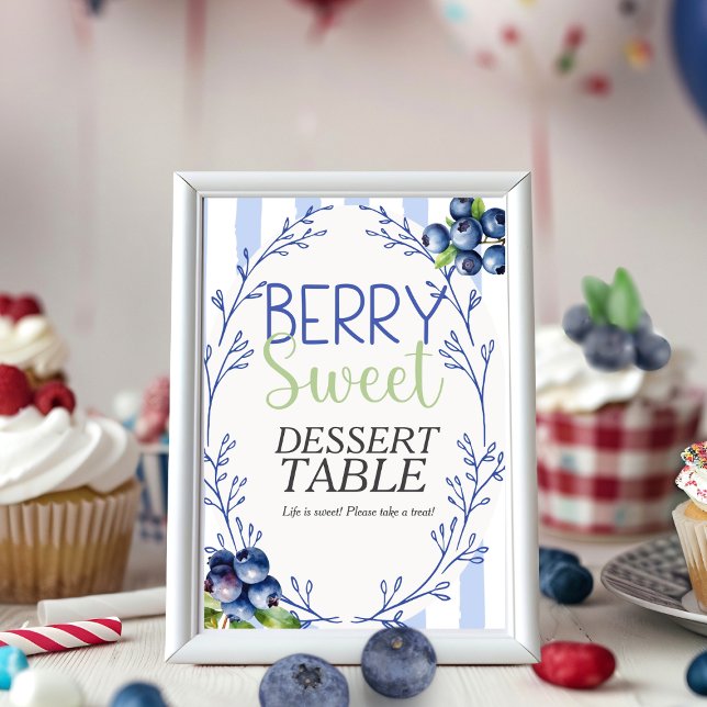Invitation TABLEAU Dessert Sucré aux Fruits TABLEAU Myrtille (Berry Sweet Dessert TABLE Blueberry Sign)