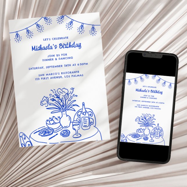 Invitation Tableau Doodle & Chaîne Lumière Fête d'Anniversair (Créateur téléchargé)