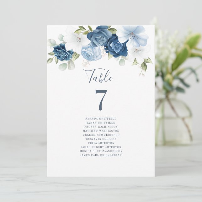 Invitation Tableau floral Dusty Blue Numéro 12 Tableau de siè (Debout devant)