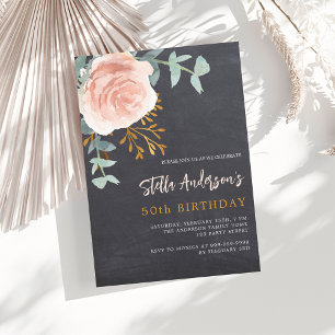Invitation Tableau gris oie or floral verdure anniversaire