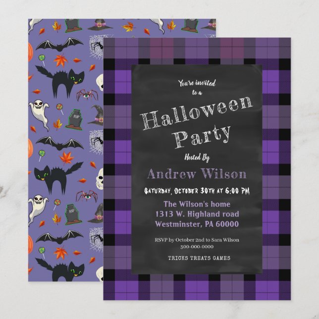 Invitation Tableau Lit Et Éffrayant D'Halloween (Devant / Derrière)