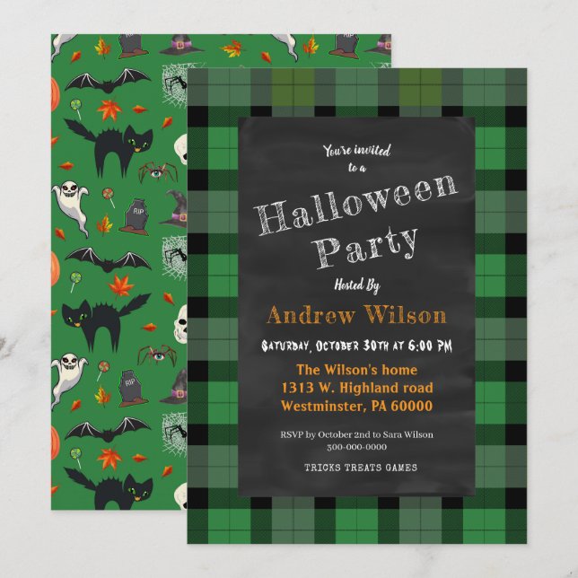 Invitation Tableau Lit Et Éffrayant D'Halloween (Devant / Derrière)