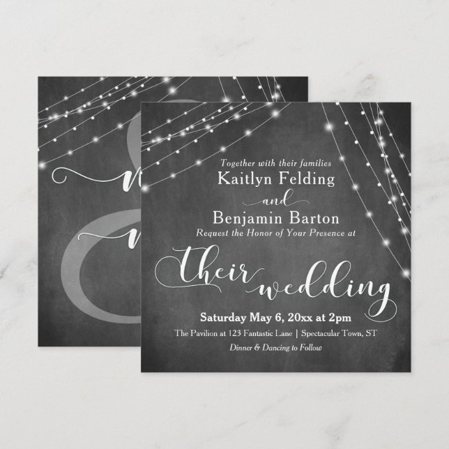 Invitation Tableau Mariage Calligraphie Cordes de Lumière Bla (Devant / Derrière)