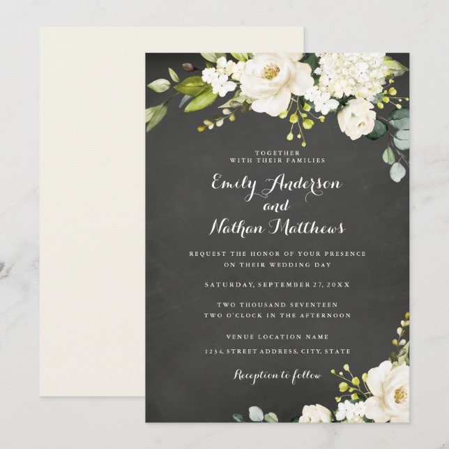 Invitation Tableau Mariage Champagne Floral Blanc (Devant / Derrière)
