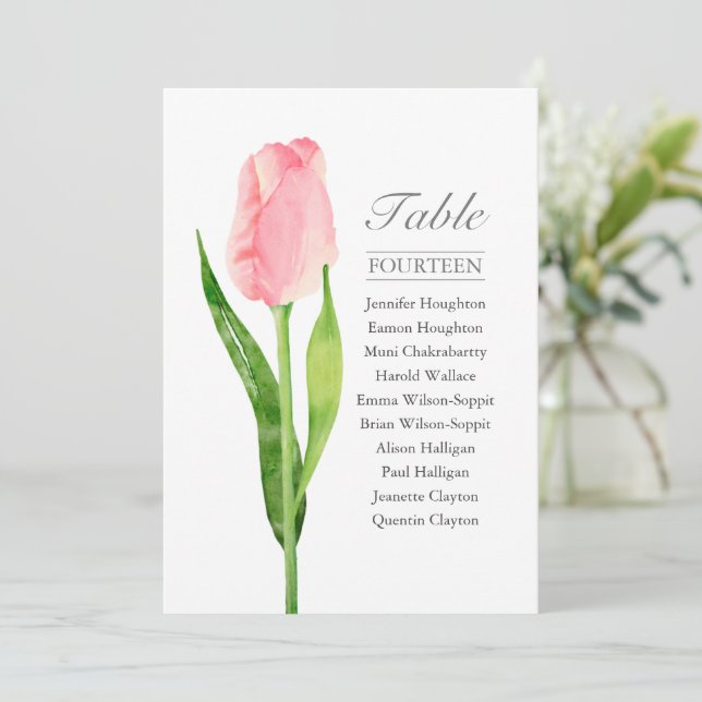 Invitation Tableau Mariage simple de la tulipe rose (Debout devant)