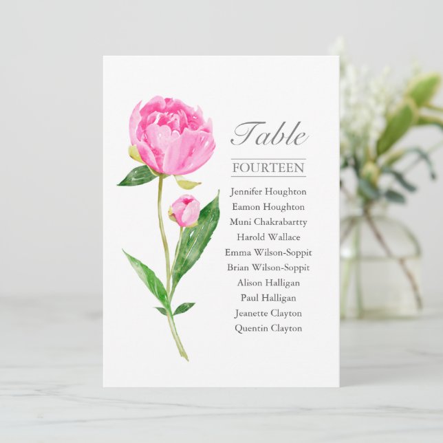 Invitation Tableau Mariage simple rose Peony | (Debout devant)