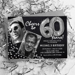 Invitation Tableau noir Ballons d'argent 2 Photo 60e annivers<br><div class="desc">Célébrez le jalon de l'entrée dans les magnifiques années 60 avec ces uniques "Chalkboard Silver Balloons 60th Birthday Invitations". Enrichis d'un arrière - plan rustique en damier et d'éclatants faux parties scintillant argentées, ces invitations dégagent un charme vintage et une élégance moderne. Téléchargez une photo de l'étoile d'anniversaire et customisez...</div>