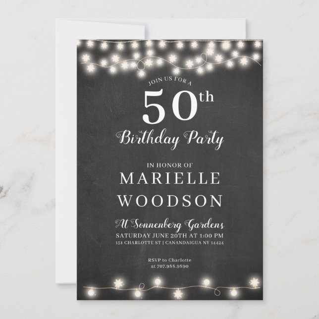 Invitation Tableau noir blanc 50e anniversaire personnalisé (Devant)