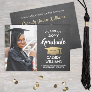 Invitation Tableau noir blanc et or Graduation