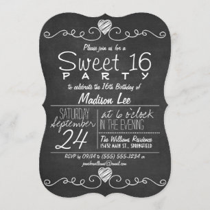 Invitation Tableau noir & blanc Rustic Sweet 16 Party