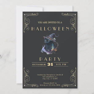 Invitation Tableau noir Chat noir Halloween noir et or