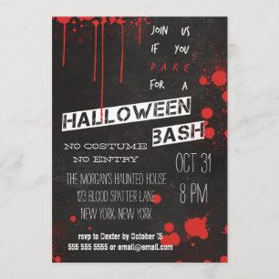 Invitation Tableau noir de projections de sang Halloween cool
