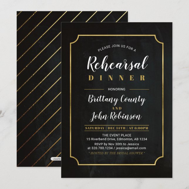 Invitation Tableau noir | Dîner de répétition de mariage clas (Devant / Derrière)