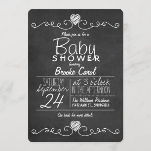 Invitation Tableau noir et blanc, Baby shower de coeur