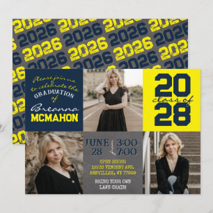 Invitation Tableau noir et jaune de la Marine 3 Diplôme photo