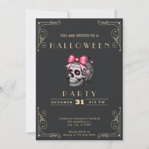 Invitation Tableau noir et or crâne rose Bow Halloween