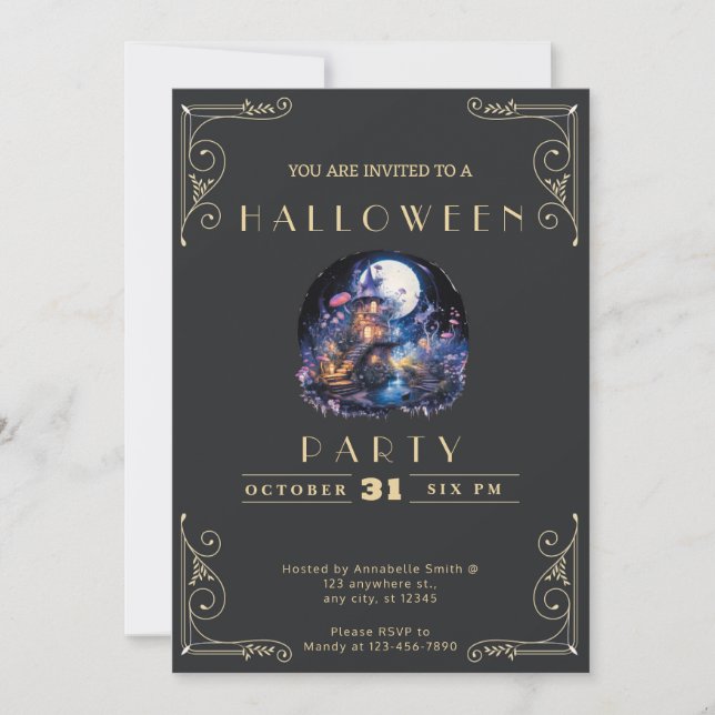 Invitation Tableau noir et or Elfin Accueil Halloween (Devant)