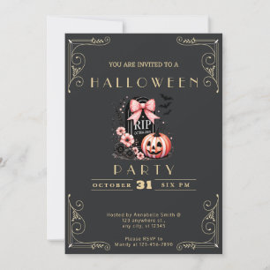 Invitation Tableau noir et or Gravure RIP Halloween Halloween