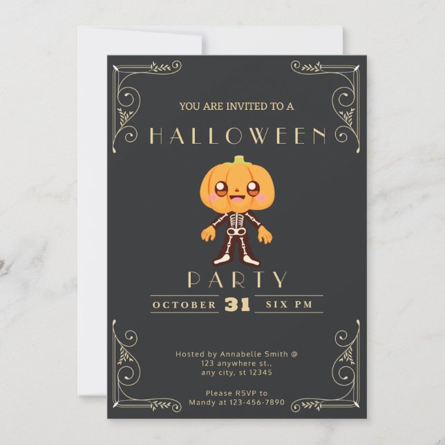 Invitation Tableau noir et or mou Pumpkinhead Halloween (Devant)
