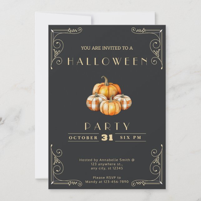 Invitation Tableau noir et or Russe Citrouille Halloween (Devant)