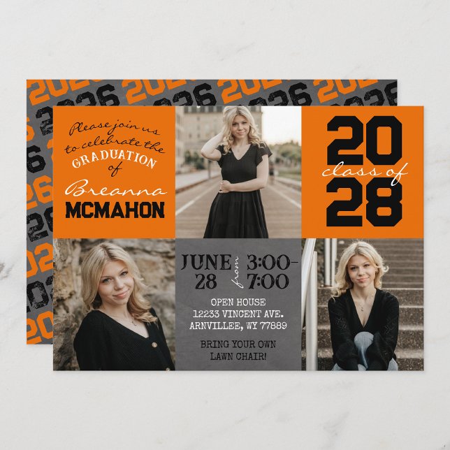 Invitation Tableau noir et orange 3 Diplôme photo (Créateur téléchargé)