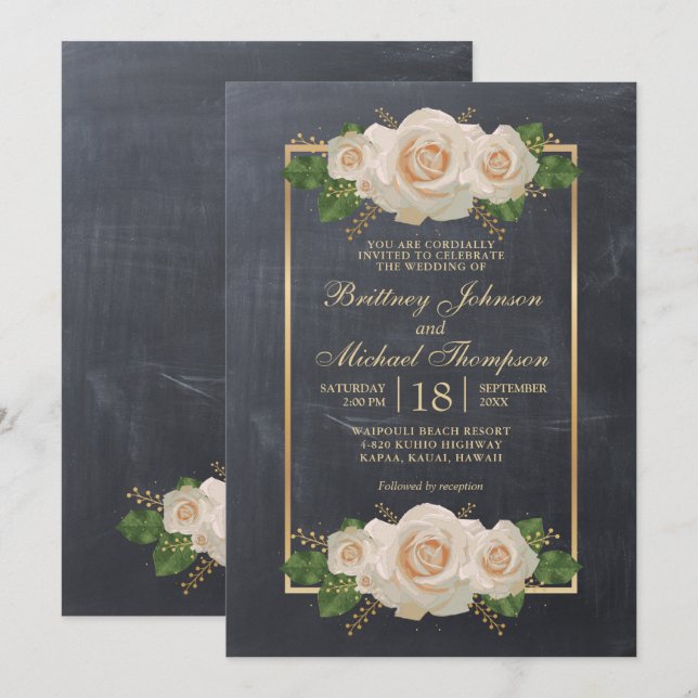 Invitation Tableau noir floral rustique | MARIAGE (Devant / Derrière)