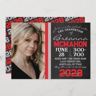 Invitation Tableau noir gris rouge et argenté - photo