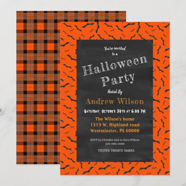 Invitation Tableau noir Halloween (Devant / Derrière)