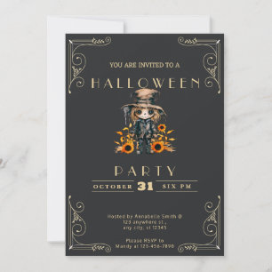 Invitation Tableau noir Halloween Chouette rigolo en or