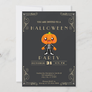 Invitation Tableau noir Halloween Citrouille Tête Dorée