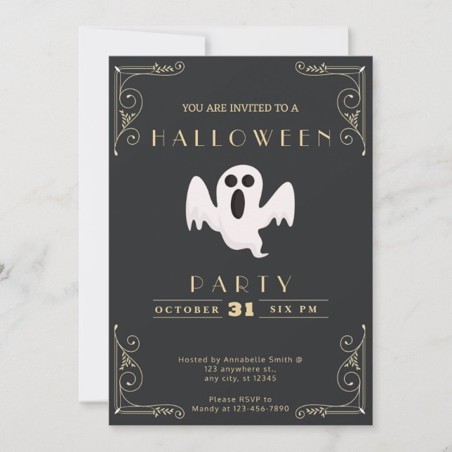 Invitation Tableau Noir Halloween Or Blanc Et Or (Devant)