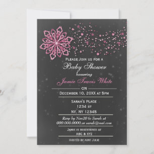 Invitation tableau noir Hiver Baby shower rose neige Invitati
